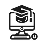 Tech Content Creator focusing on Online Courses and Tutorials, depicting a computer monitor with an educational cap (mortar