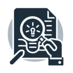 Technical Writing Consultant, showcasing a document with a magnifying glass and a light bulb above it, symbolizing analysis